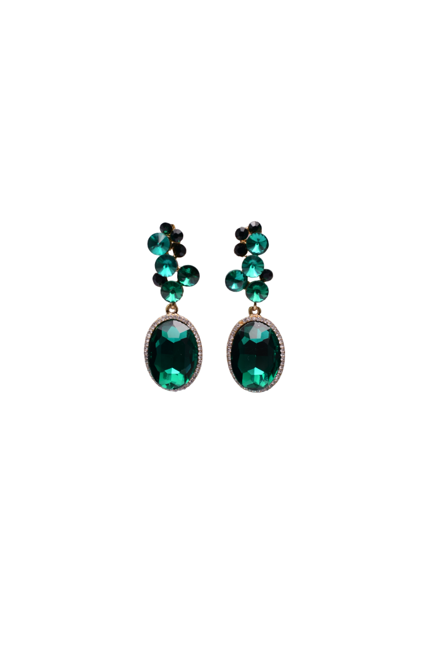 Namokriti Bold, Beautiful, Brilliant:Oval Green Emerald Crystal Earrings with Clear Sparkle